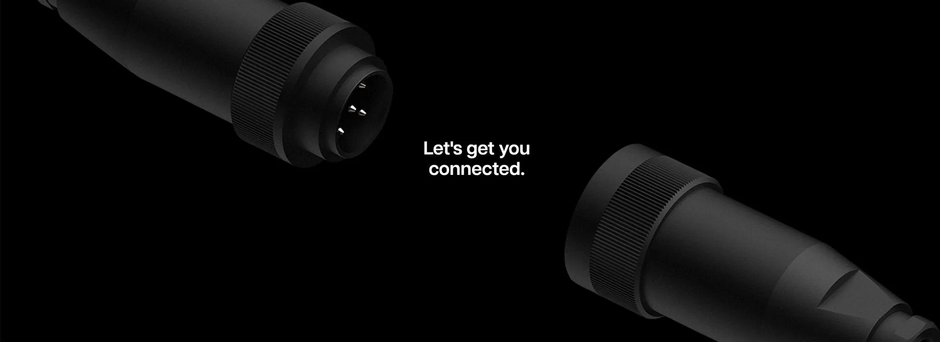 Evesham Electronics hero: two black connectors either side of the line “Let’s get you connected.”